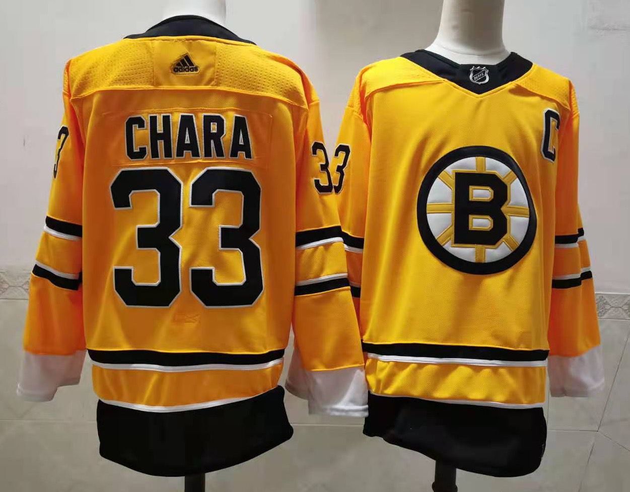 Men Boston Bruins 33 Chara Yellow Authentic Stitched 2020 Adidias NHL Jersey